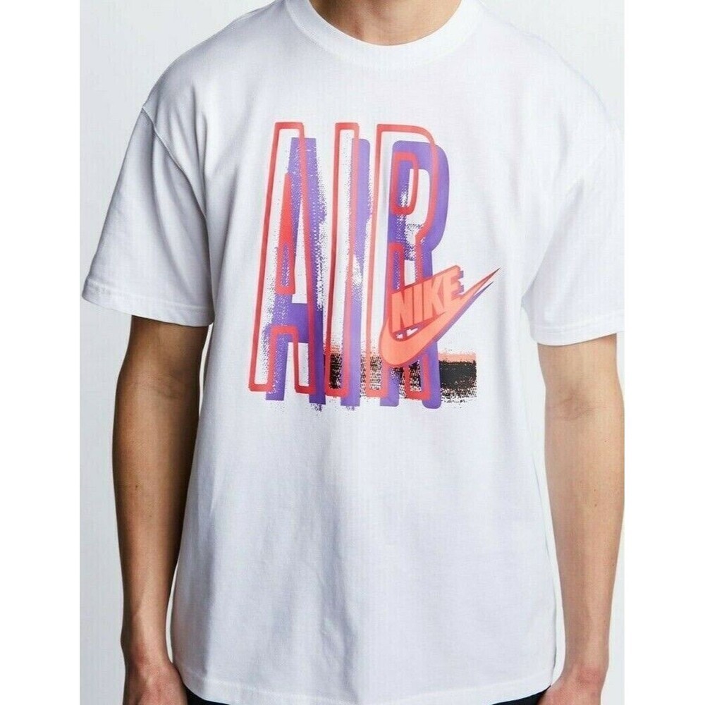 Nike Air T-Shirt Mens Medium white Neon Spellout Swoosh Graphic Tee Retro